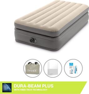 Letto gonfiabile Intex - 1 persona - 99 x 191 x 51 cm - Grigio - Con pompa incorporata + lenzuola bianche + set di riparazione