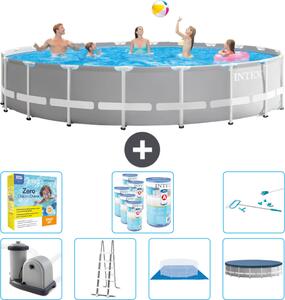 Piscina Intex Round Prism Frame - 610 x 132 cm - Grigio - inclusa pompa - scaletta - telo di fondo - pacchetto di manutenzione della copertura - filtro - kit di pulizia