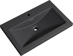 Doporro Lavabo ad Incasso Soprapiano Lavabo Bagno da Appoggio Rettangolare 76,5x48x13 cm Antracite Opaco, Lavandino in Marmoresina con Foro Rubinetto e Troppopieno Colossum01
