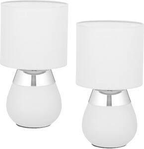 Lampada da tavolo Relaxdays, set da 2, base in metallo, paralume in tessuto, E14, A x P: 32 x 18 cm, lampada da comodino con cavo, grigio/argento