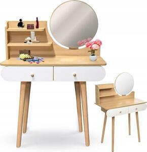 Comodino in legno con specchio rotondo e cassetti - 122 x 80 x 40 cm