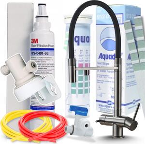 Rubinetto da cucina a 3 vie Ari HighFlex con doccetta estraibile e beccuccio girevole 360, per acqua filtrata, grafite
