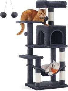 Tiragraffi Feandrea, altezza 112 cm, albero per gatti, casa per gatti a più piani, con 4 tiragraffi, 2 piattaforme, amaca, grotta