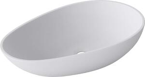 Doporro Lavabo da Appoggio, Lavandino Bagno 59.8x36x14cm, Lavabo Ovale da Minerale Fuso Colossum809, Biano Opaco