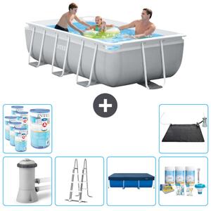 Piscina Intex con struttura a prisma rettangolare - 300 x 175 x 80 cm - grigio - inclusa pompa - copertura a scaletta - pacchetto manutenzione - filtro - tappetino solare