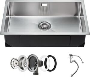 Lavello da cucina in acciaio inox a vasca singola 70x43x19cm - Lavello sottotop - Lavello per cucine moderne