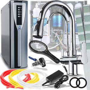 Miscelatore da cucina Ari Nordic a 3 vie cromato, estraibile a 360°, con filtro per acqua a osmosi inversa RO e sistema di nanofiltrazione da incasso sottobanco