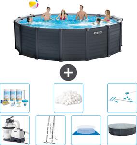 Piscina rotonda Intex con pannello grigio grafite - 478 x 124 cm - inclusa pompa - scaletta - telo di fondo - pacchetto di manutenzione della copertura - sfere filtranti - kit di pulizia