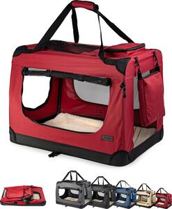 Scatola da trasporto per gatti in tessuto lionto, pieghevole e ventilata, con accesso a zip e morbido cuscino interno, 50x34x36 cm, rosso scuro