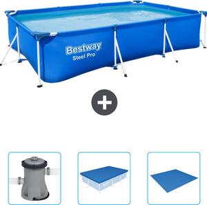 Piscina Bestway Steel Pro rettangolare - 300 x 201 x 66 cm - blu - include pompa - copertura - telo di fondo