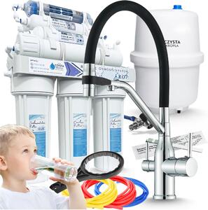 Rubinetto da cucina a 3 vie Ari Magneto con doccetta estraibile, doppia uscita per acqua filtrata, cromato, miscelatore lavello moderno
