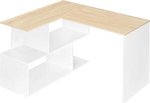 HOMCOM Scrivania Angolare per Computer, 110x100 cm Scrivania ad L con Scaffale e Cassetto in Tessuto, Tavolo per PC per Camera da Letto, Ufficio e Studio, Bianco