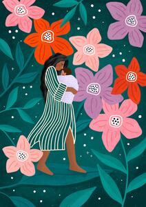 Illustrazione Mum and Baby in Floral Garden