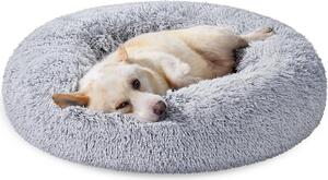 Lettino per cani Feandrea, cestino per gatti, cuscino a ciambella, lavabile, imbottitura centrale rimovibile, peluche lungo, diametro 80 cm, grigio ombra