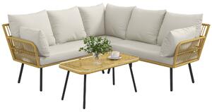 Outsunny Set da Giardino 4 Pezzi in Rattan PE con Tavolino da Esterni 90x45x42 cm e 2 Divanetti per Esterni 6ex63x74 cm, Bianco Crema|Aosom