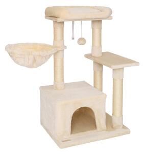 Tiragraffi compatto lionto 85 cm, albero per gatti salvaspazio con palla da gioco, tronco in sisal e superficie tiragraffi, beige