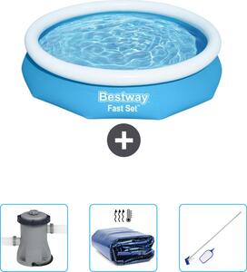 Bestway piscina gonfiabile rotonda ad ambientazione rapida - 305 x 66 cm - blu - include pompa - tenda - kit di pulizia