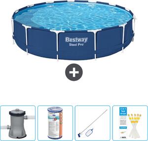 Piscina Bestway Round Steel Pro - 396 x 84 cm - blu - compresa pompa - filtro - kit di pulizia - strisce reattive