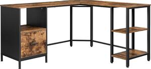 Scrivania VASAGLE Scrivania per computer a forma di L con armadio e schedario sospeso, 2 ripiani, 150 x 137 x 75 cm, marrone vintage-nero