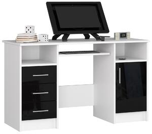Scrivania Scandinava Nera Lucida con Ripiano Estraibile e 3 Cassetti 124 cm