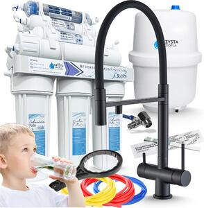 Rubinetto da cucina Ari HighFlex, miscelatore cucina a 3 vie con doccetta, nero opaco, con collegamento per filtro acqua