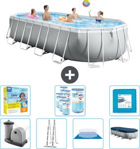 Piscina Intex Oval Prism Frame - 610 x 305 x 122 cm - Grigio - inclusa pompa - scaletta - telo di fondo - pacchetto di manutenzione della copertura - filtro - piastrelle per il pavimento