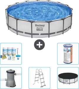 Piscina Bestway Round Steel Pro MAX - 457 x 107 cm - grigio - inclusa pompa - scala - copertura pacchetto manutenzione - filtro