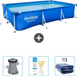 Piscina Bestway Steel Pro rettangolare - 300 x 201 x 66 cm - blu - include pompa - strisce reattive - tenda da sole