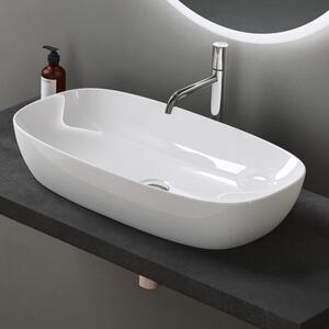 Doporro Lavabo da Appoggio in Vetroceramica Bianco Lucido 50 cm, Lavandino Bagno Brüssel104
