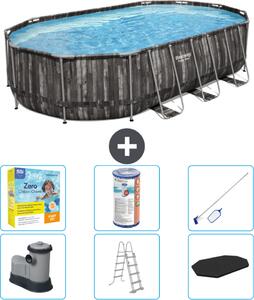 Piscina Bestway Oval Power Steel - 610 x 366 x 122 - Grigio - compresa pompa - scala - copertura pacchetto manutenzione - filtro - kit pulizia