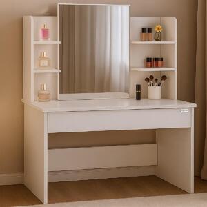 CASARIA® Tavolo da Trucco Lucia Specchio Grande Cassetto con Luce Ripiani Toeletta Trucchi Tavolino Make-Up e Profumi Postazione Trucco Vanity Desk