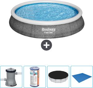 Piscina gonfiabile rotonda Bestway - stampa rattan - 396 x 84 cm - inclusa pompa - filtro - copertura - telo di fondo