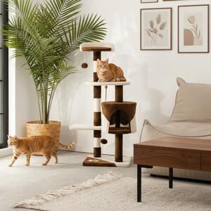 Belviona tiragraffi per gatti, tiragraffi compatto da 112 cm con palline, sisal e grotta di coccole, marrone/beige