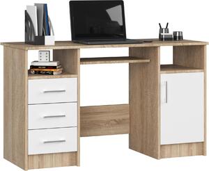 Scrivania per computer ANA in rovere Sonoma e bianco con spazio di archiviazione e ripiano estraibile per tastiera