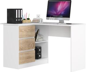 Akord Scrivania Angolare 3 Cassetti Lato Sinistro Bianco/Sonoma 124X85X77 Cm