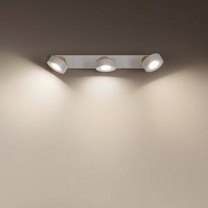 LEDVANCE Faretto da soffitto Pluto, acciaio, legno, a 3 luci, bianco