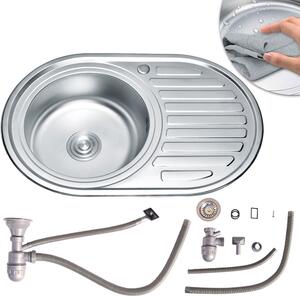 77x50CM Lavello da incasso rotondo in acciaio inox scaffale - sinistra Lavello da cucina Lavello