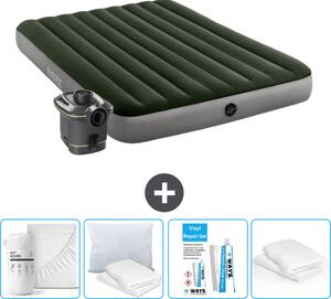 Letto ad aria Intex - 2 persone - 152 x 203 x 25 cm - Verde - Incluso pompa - Lenzuolo di ricambio - Bacio - Set di riparazione en Protezione cuscino