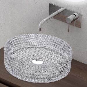 Doporro Lavabo da Appoggio in Vetro Temperato Lavandino Bagno Rotondo 39 x 39 x 12 cm Trasparente Lavello Design Artistico con Texture per Cucina WC Ospiti Minerva07