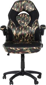 Sedia da ufficio HWC-K13, sedia girevole da gioco, ergonomica, bracciolo regolabile, Pelle finta ~ nero mimetico