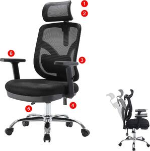 Sedia da ufficio HWC-J92, sedia da scrivania, ergonomica, supporto lombare e bracciolo regolabili ~ nero
