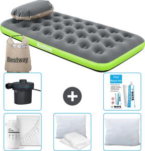 Materasso gonfiabile Bestway - 1 persona - 99 x 188 x 22 cm - grigio/verde - accessori inclusi