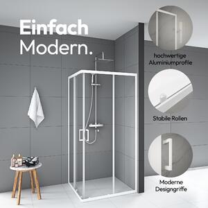Cabina doccia 90x90 Marwell vetro doccia Factory ad angolo, bianco, 90 x 90 x 200 cm - Cabina doccia con telaio in alluminio bianco opaco - Cabina doccia con porta scorrevole