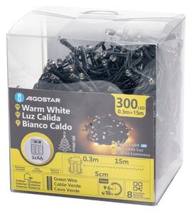Aigostar-LED Catena luminosa da esterno 300 LED/8 funzioni 3xAA 15,3 m IP44 bianco caldo