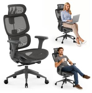 SENSE7 Nobu Sedia da ufficio ergonomica Sedia da scrivania Grigio Braccioli 3D Schienale in rete Poggiatesta Funzione oscillante Sedia direzionale Sedia per home office e gaming 130 kg