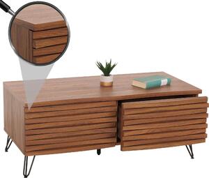 Tavolino MCW-M49, tavolino da salotto, design 3D, 2 cassetti, MDF e metallo, 46x110x55 cm ~ effetto noce