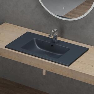 Doporro Lavabo Integrale a Incasso Soprapiano 80x48x14 cm Rettangolare in Marmoresina Antracite Opaco, Lavabo Bagno da Appoggio con Foro Rubinetto e Troppopieno Colossum02