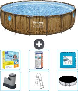 Piscina Bestway Round Power Steel Swim Vista - stampa su legno - 549 x 122 - compresa pompa - scaletta - copertura pacchetto manutenzione - filtro - piastrelle per pavimento