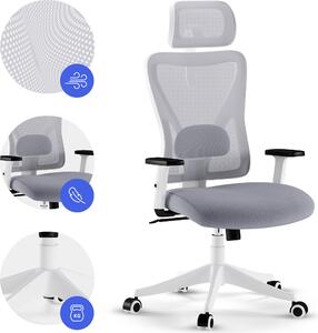 SENSE7 TONE Sedia da ufficio ergonomica, bianca, con schienale regolabile, braccioli, poggiatesta, sedia girevole, per l'ufficio a casa, fino a 130 kg
