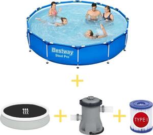 Piscina Bestway - Steel Pro - 366 x 76 cm - Inclusa vela solare, pompa filtro e filtro